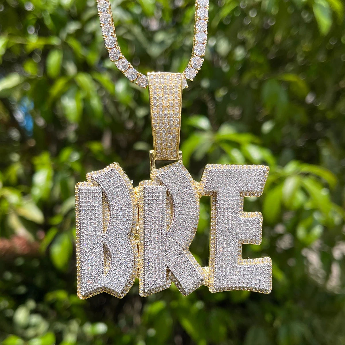 Custom Letters Pendant Iced Out Cz Diamond Personalized Name Necklace