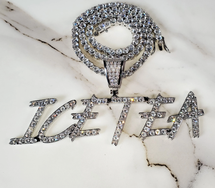 Custom Brush Font Letters Pendant Iced Out Cz Diamond Personalized Name Necklace