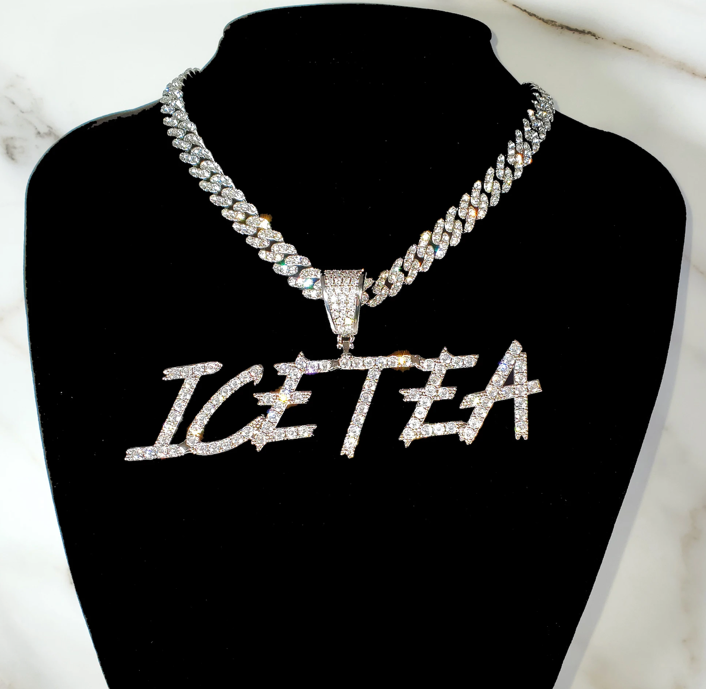 Custom Brush Font Letters Pendant Iced Out Cz Diamond Personalized Name Necklace