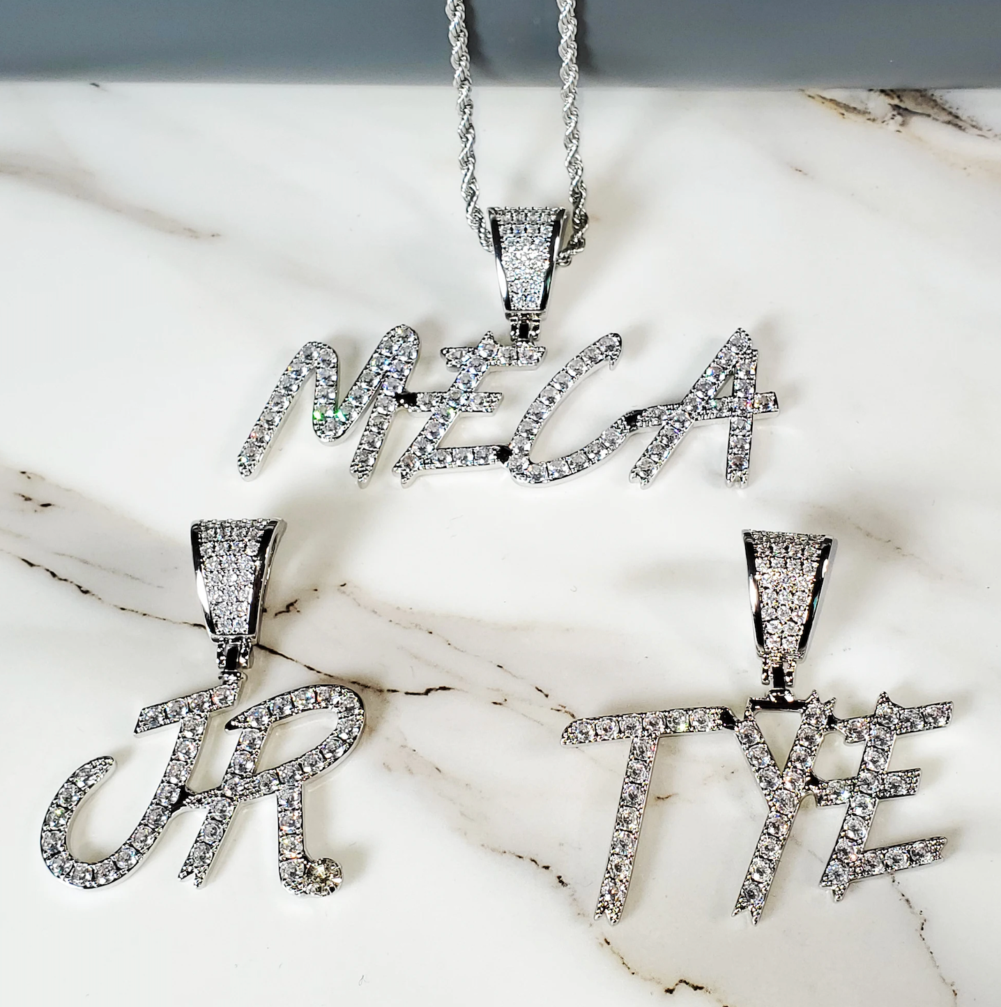 Custom Brush Font Letters Pendant Iced Out Cz Diamond Personalized Name Necklace