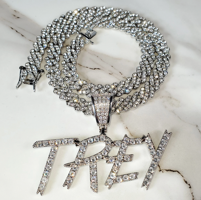 Custom Brush Font Letters Pendant Iced Out Cz Diamond Personalized Name Necklace